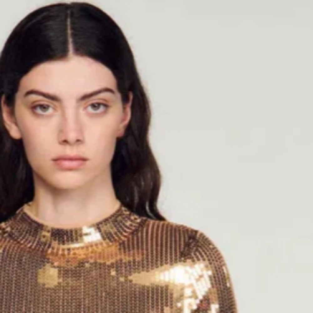 SANDRO Dore’ Gold Midi Dress Squin New $585- side split sexy bodycon BDay Bash🤩 - Picture 5 of 15